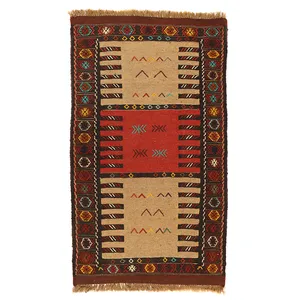 گلیم دستبافت یک و نیم متری طرح سفره کردی کد 140885