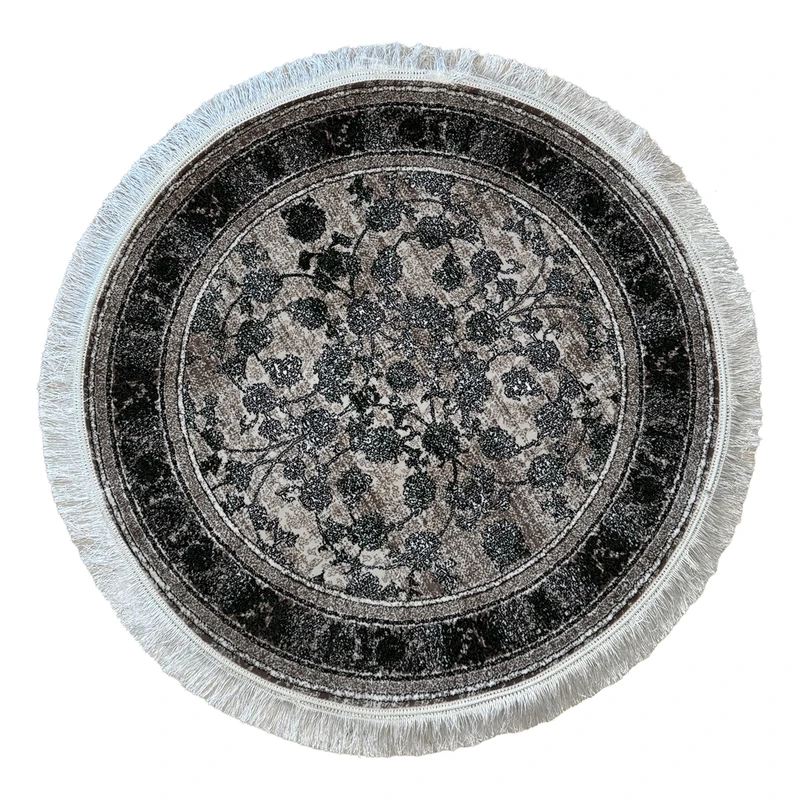 فرش ماشینی 700 شانه زمینه کرم قهوه‌ای حاشیه مشکی مدل C29