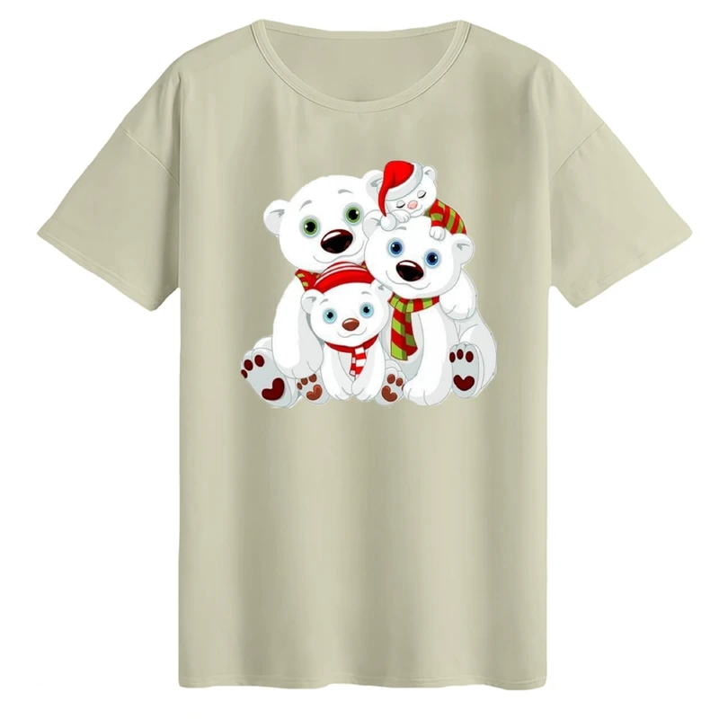 تی‌شرت لانگ آستین کوتاه زنانه مدل خرس کریسمس کد 1