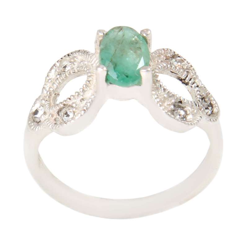 انگشتر نقره زنانه بازرگانی میلادی مدل سنگ زمرد کد AWR_743