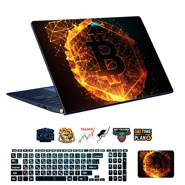 استیکر لپ تاپ توییجین و موییجین طرح Bitcoin کد 42 مناسب برای لپ تاپ 15.6 اینچ به همراه برچسب حروف فارسی کیبورد