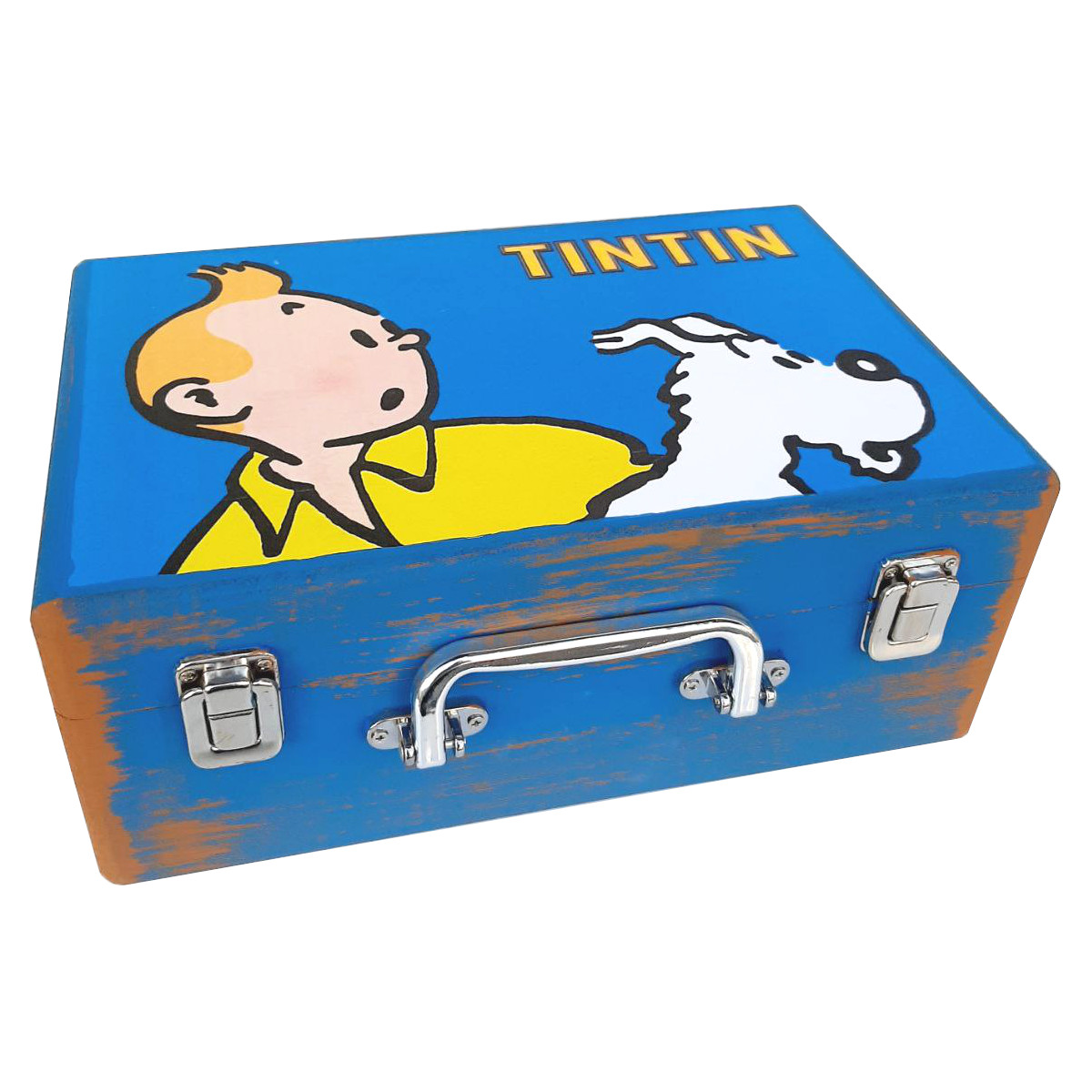 جعبه هدیه چوبی مدل چمدان طرح تن تن کد WS36