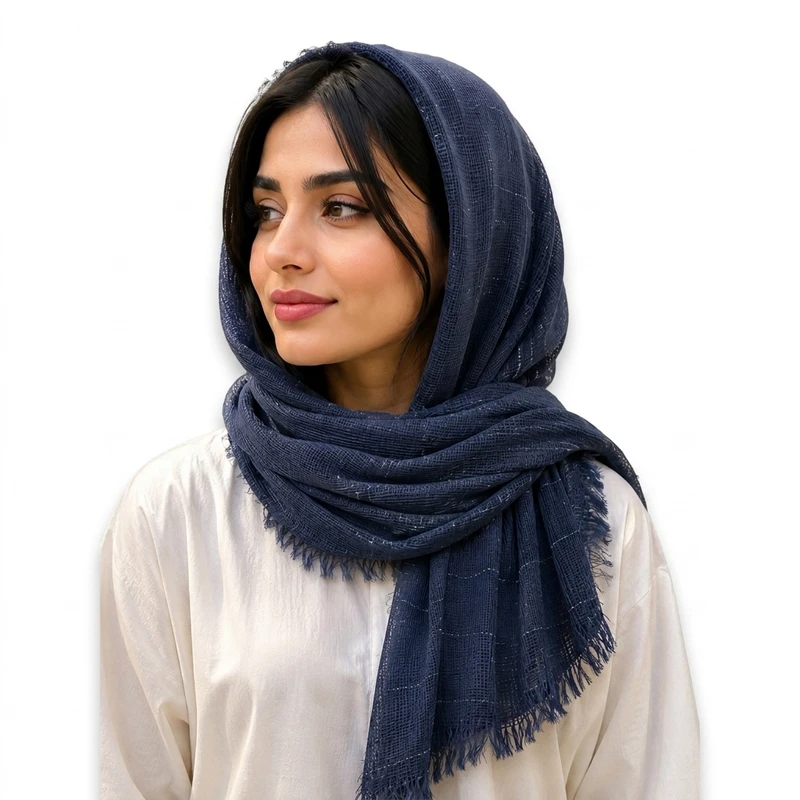 شال زنانه نخ حصیری ریشه‌دار مدل 1013