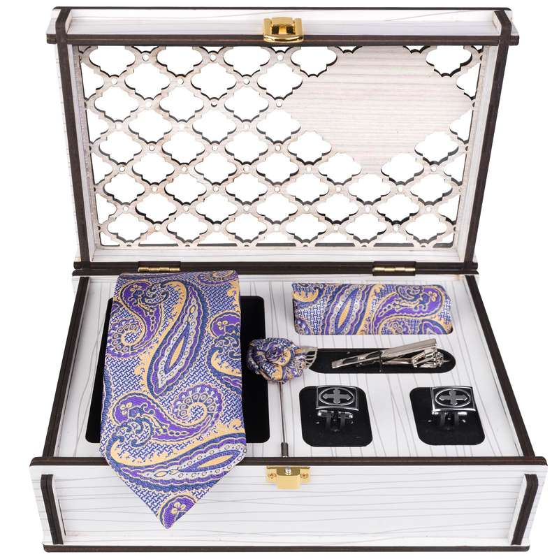 ست کراوات و دستمال جیب و دکمه سردست و گل کت مردانه جیان فرانکو روسی مدل GF-PA714RE-BOX