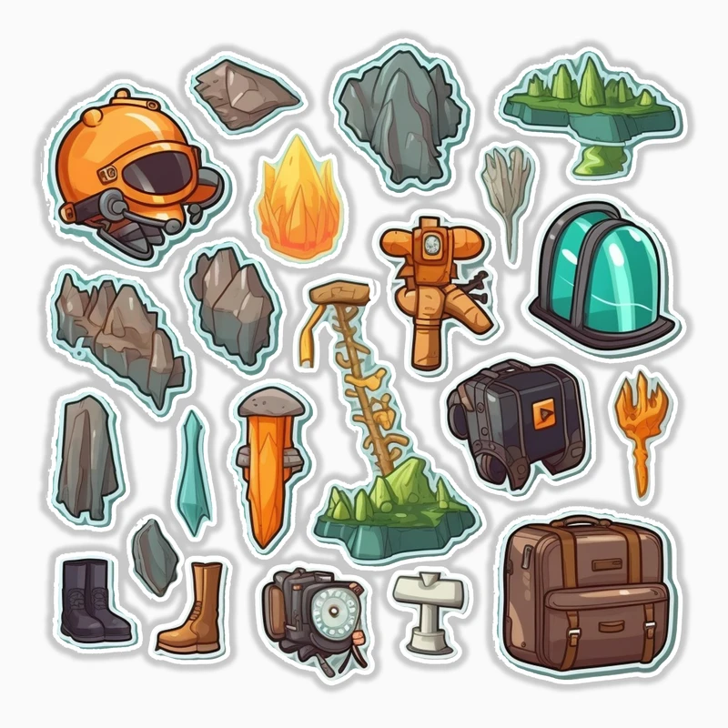 استیکر لپ تاپ و موبایل بووم طرح آیتم بازی کامپیوتری کد MA7 مجموعه 22 عددی