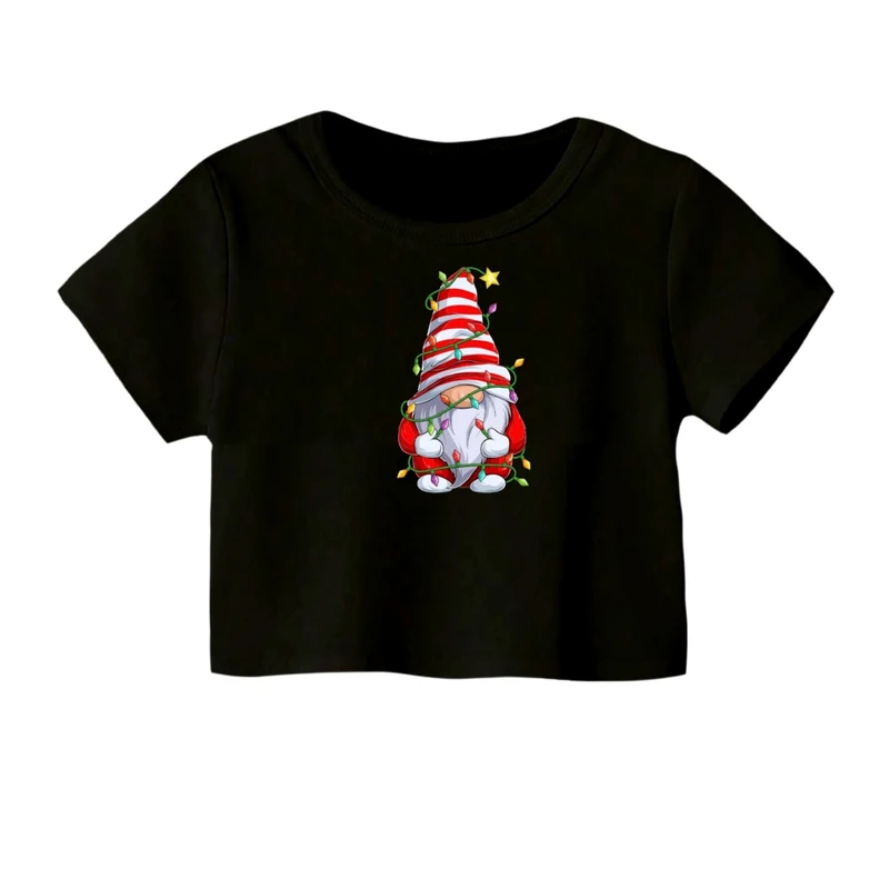 کراپ‌ تی‌شرت آستین کوتاه زنانه مدل بابانوئل کریسمس کد 46