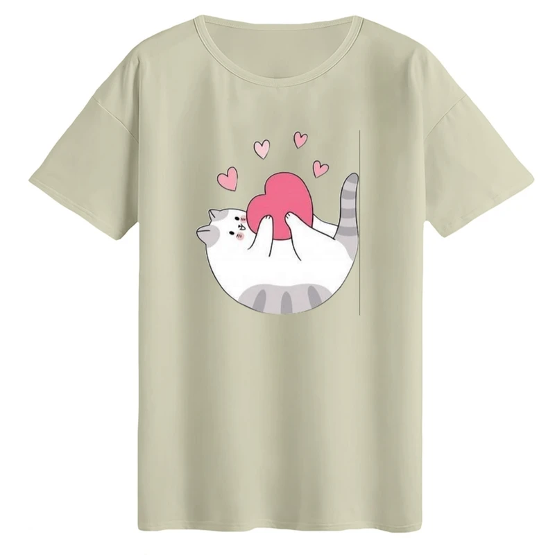 تی‌شرت لانگ آستین کوتاه زنانه مدل گربه و قلب