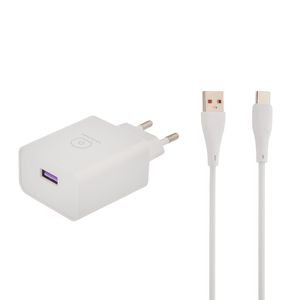شارژر دیواری 18 وات دبلیو یو دبلیو مدل T95 به همراه کابل USB به USB-C طول 1 متر