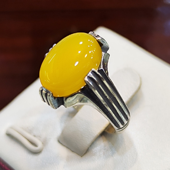 انگشتر نقره مردانه مدل سنگ عقیق شرف الشمس کد 193