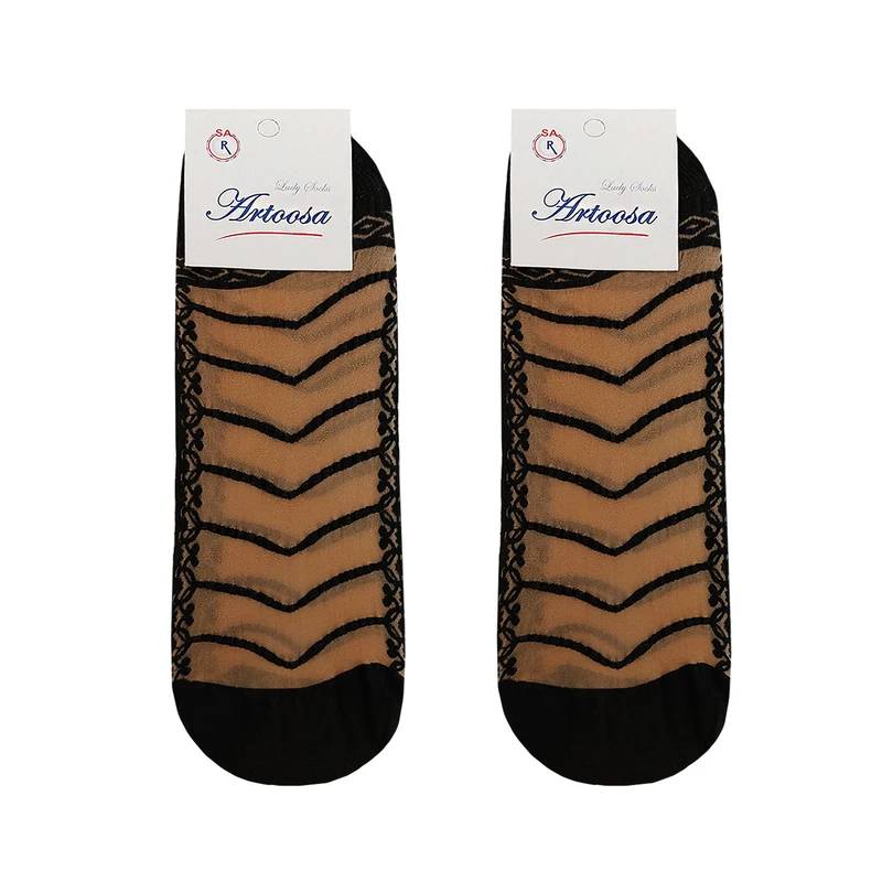 جوراب ساق کوتاه زنانه طرح راه راه کد 150058 مجموعه 2 عددی