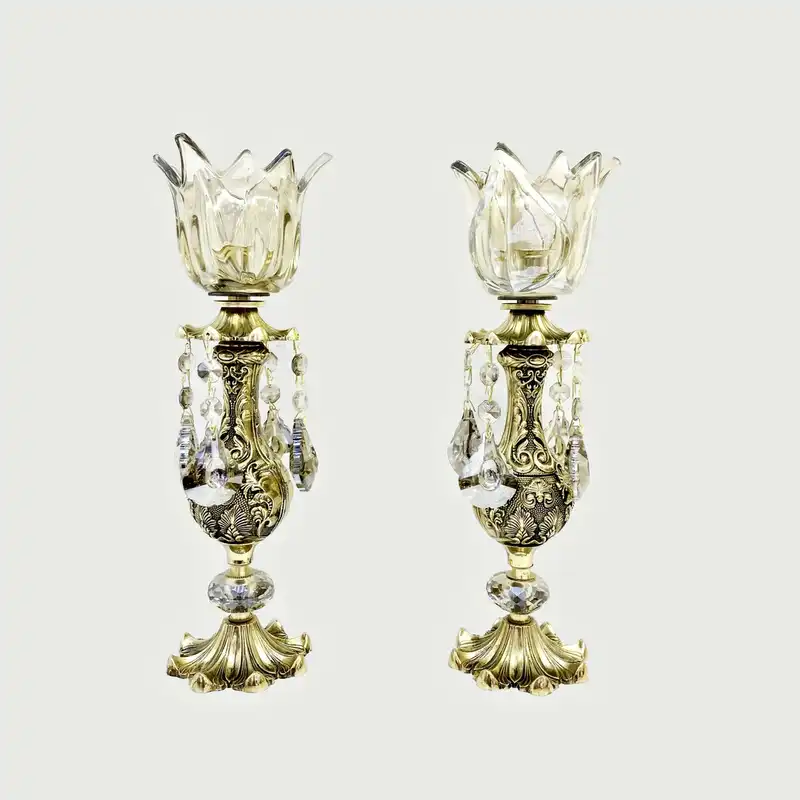 جاشمعی برنجی مدل پایه نخل 102813 بسته 2 عددی