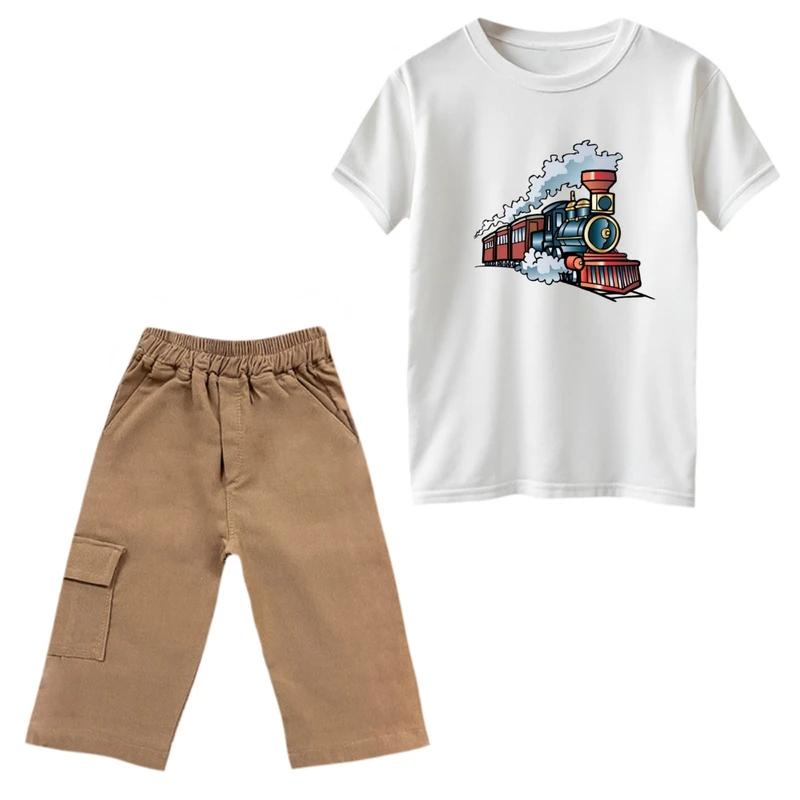 ست تی‌شرت و شلوارک پسرانه مدل قطار کد 2