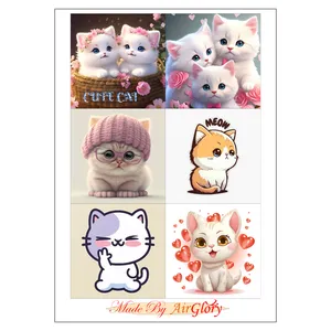 برچسب ایرگلوری مدل برش نخورده طرح گربه ناز کد 77 بسته 6 عددی