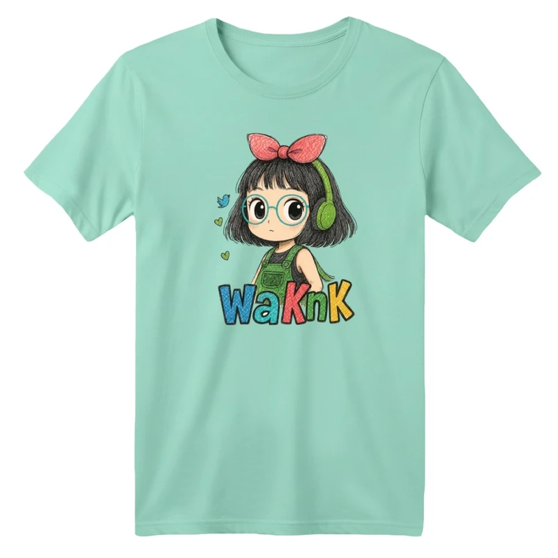 تی شرت آستین کوتاه بچگانه مدل دخترک هدفون