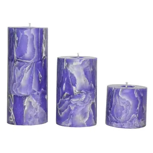 شمع مدل استوانه کوبیسم طرح بنفشه بهاری بسته 3 عددی