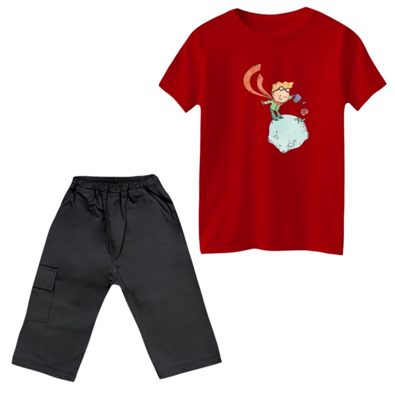 ست تی‌شرت و شلوارک پسرانه مدل شازده کوچولو و گل