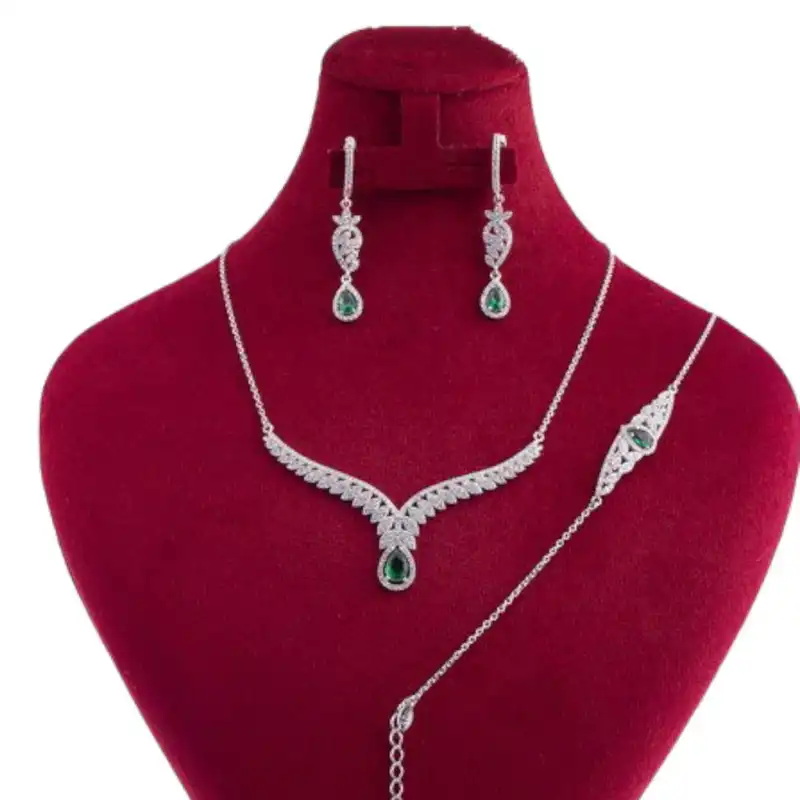 نیم ست نقره زنانه مدل زمرد گلبرگ کد n.sh-00114