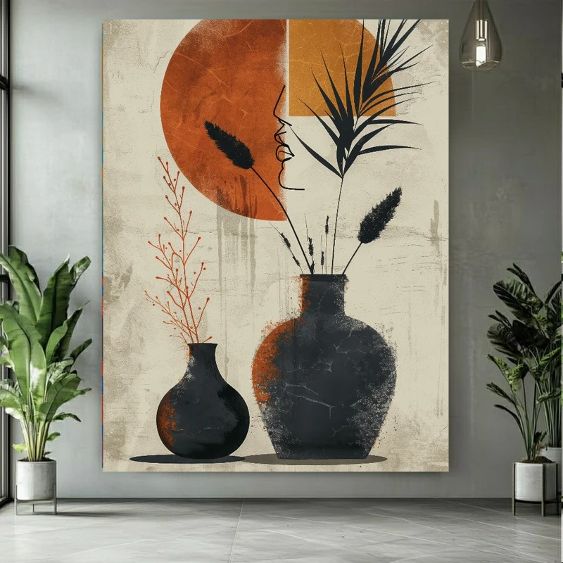 پوستر پارچه ای طرح مخمل  چهره مینیمال مدل خورشید انتزاعی کد FP106567
