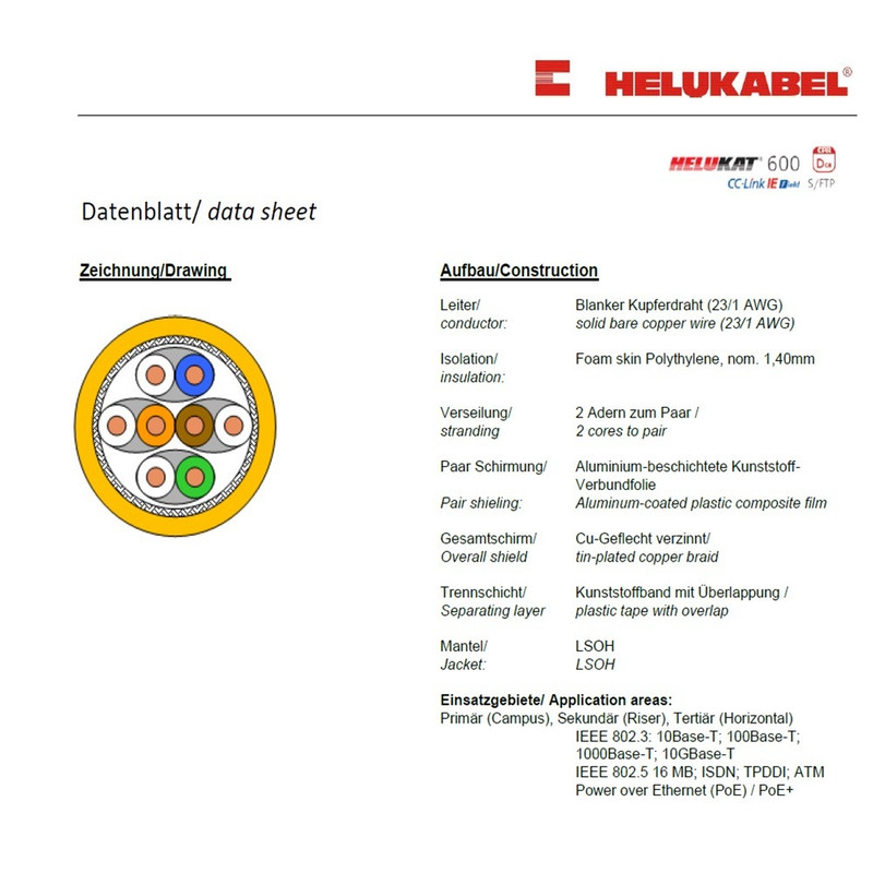 کابل شبکه Cat7 هلوکیبل مدل  Helukat 600 CAT7e S-FTP 803897