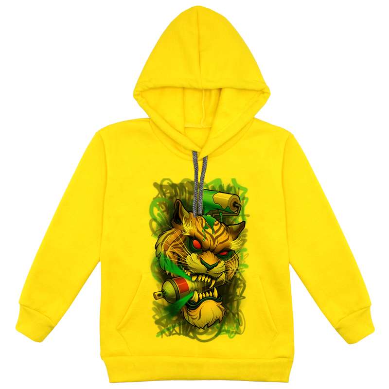 هودی پسرانه مدل پلنگ F191 رنگ زرد