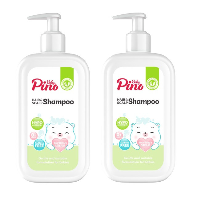 شامپو موی سر کودک و نوزاد برند پینو بیبی مدل بدون سولفات و پارابن وزن 350 گرم مجموعه 2 عددی