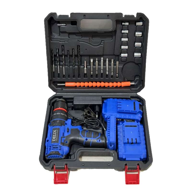 مجموعه 31 عددی دریل پیچ گوشتی شارژی چکشی دلیکس مدل 28V