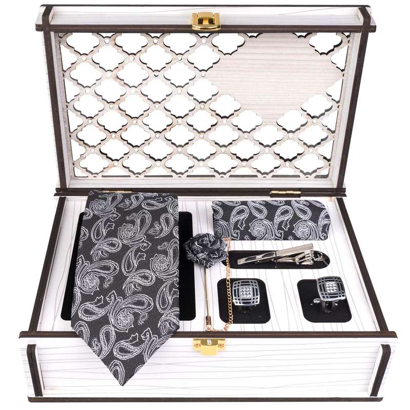 ست کراوات و دستمال جیب و دکمه سردست و گل کت مردانه جیان فرانکو روسی مدل GF-PA814-BOX