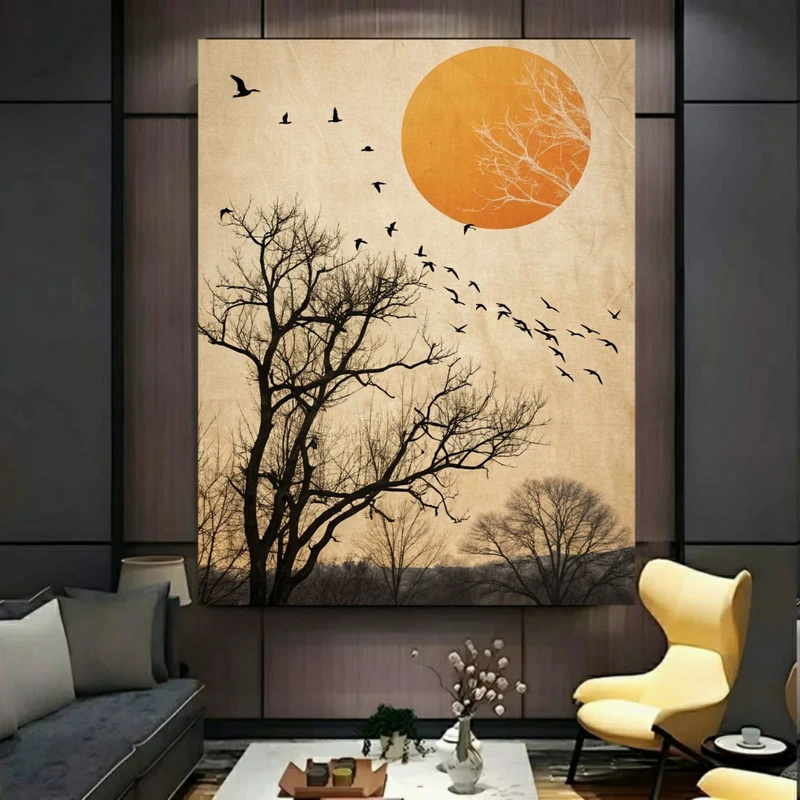 پوستر پارچه ای طرح مخمل  طبیعت مدرن مدل پرواز پرندگان کد PY1118