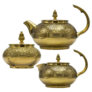 ست 3 تکه کتری و قوری و قندان برنجی کد TS105