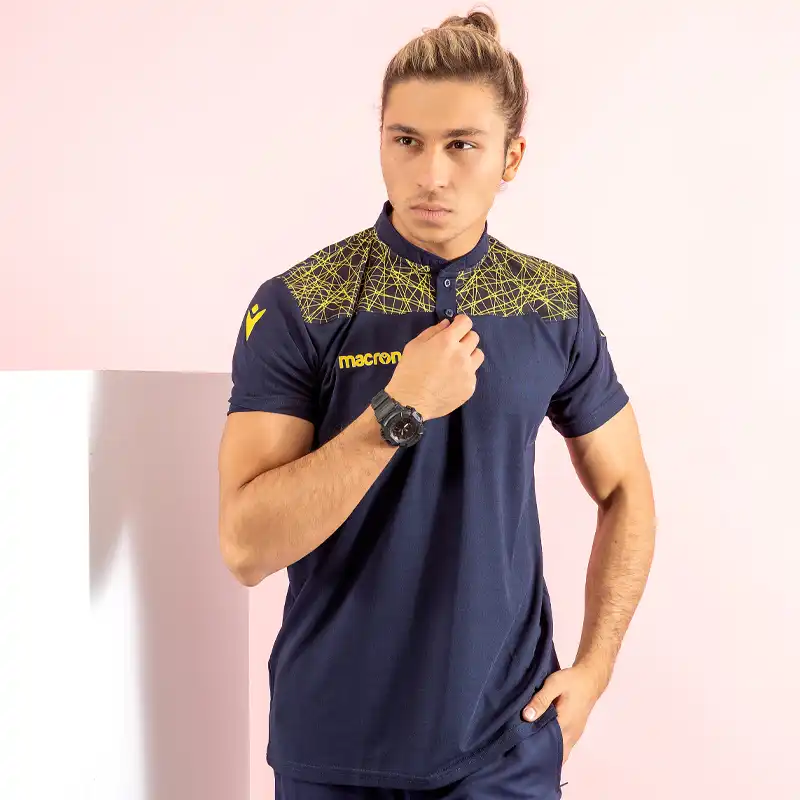 ست تی شرت و شلوار ورزشی مردانه مکرون مدل چندا رنگ سورمه ای