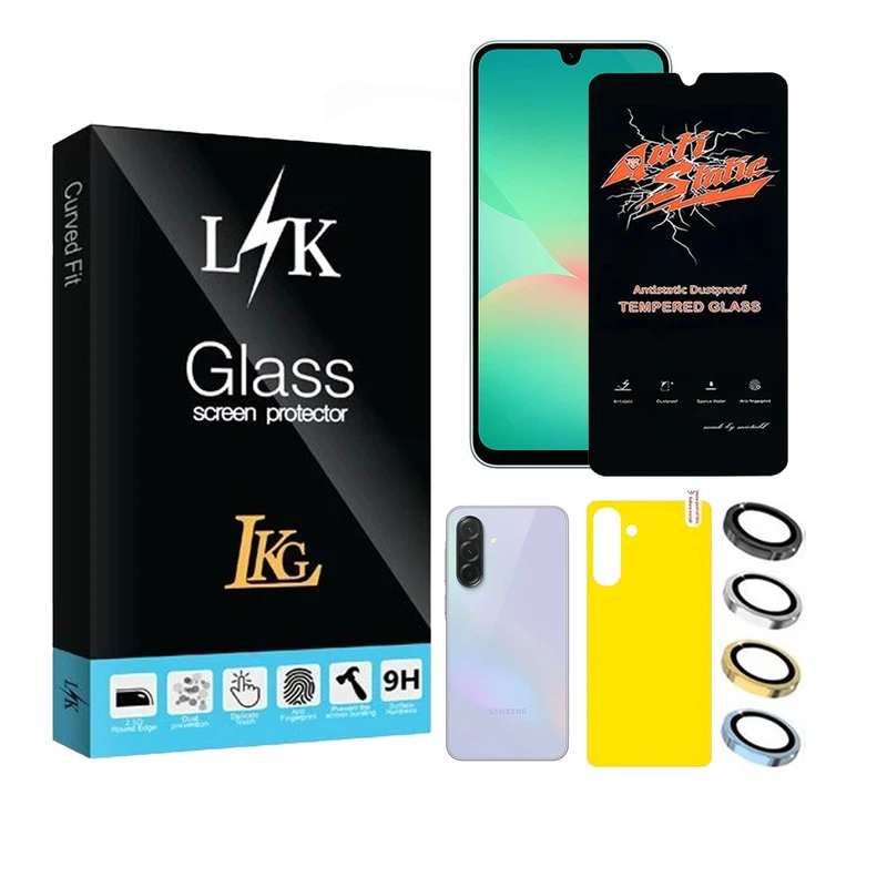 محافظ صفحه نمایش ال کا جی مدل انتی استاتیک مناسب برای گوشی موبایل سامسونگ Galaxy A26 5G به همراه محافظ پشت گوشی و محافظ لنز