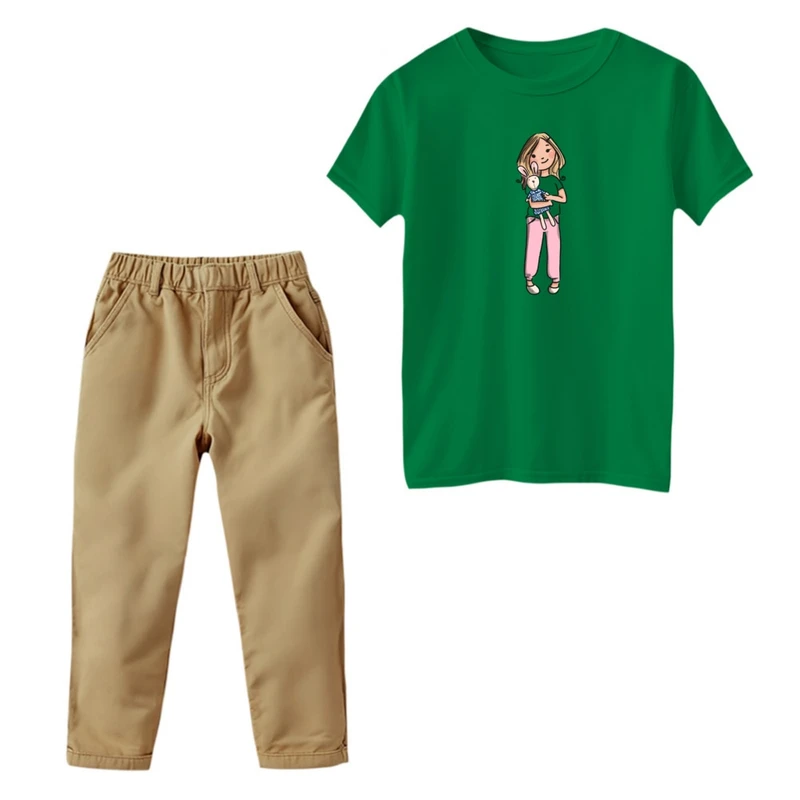 ست تی‌شرت و شلوار دخترانه مدل دخترک و خرگوش