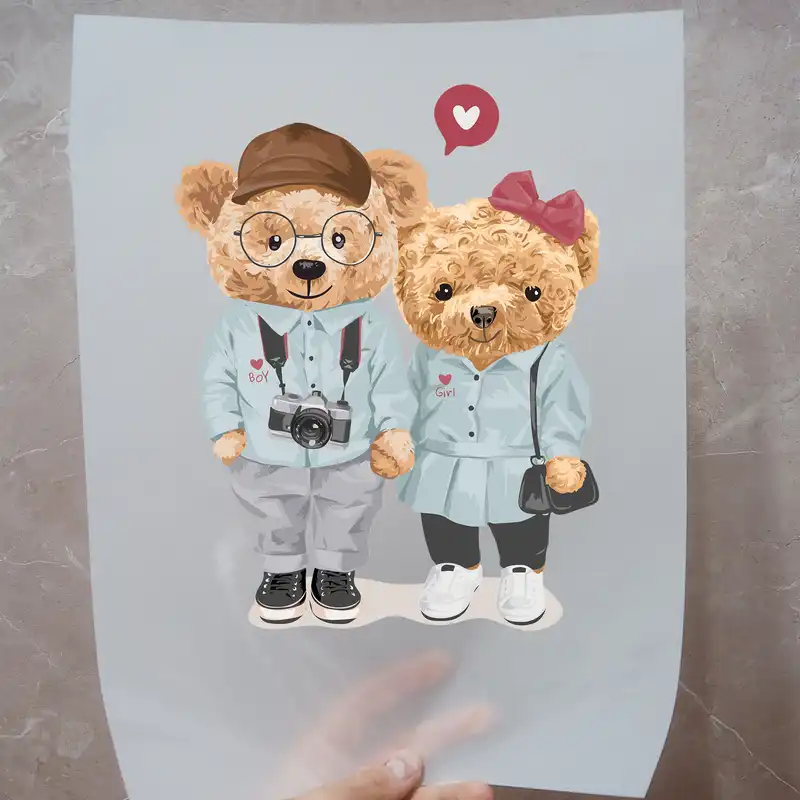 استیکر پارچه و لباس مدل dtf طرح تدی کد H20.137 مجموعه 3 عددی