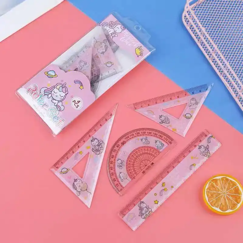 ست گونیا و نقاله مدل یونیکورن مجموعه 4 عددی