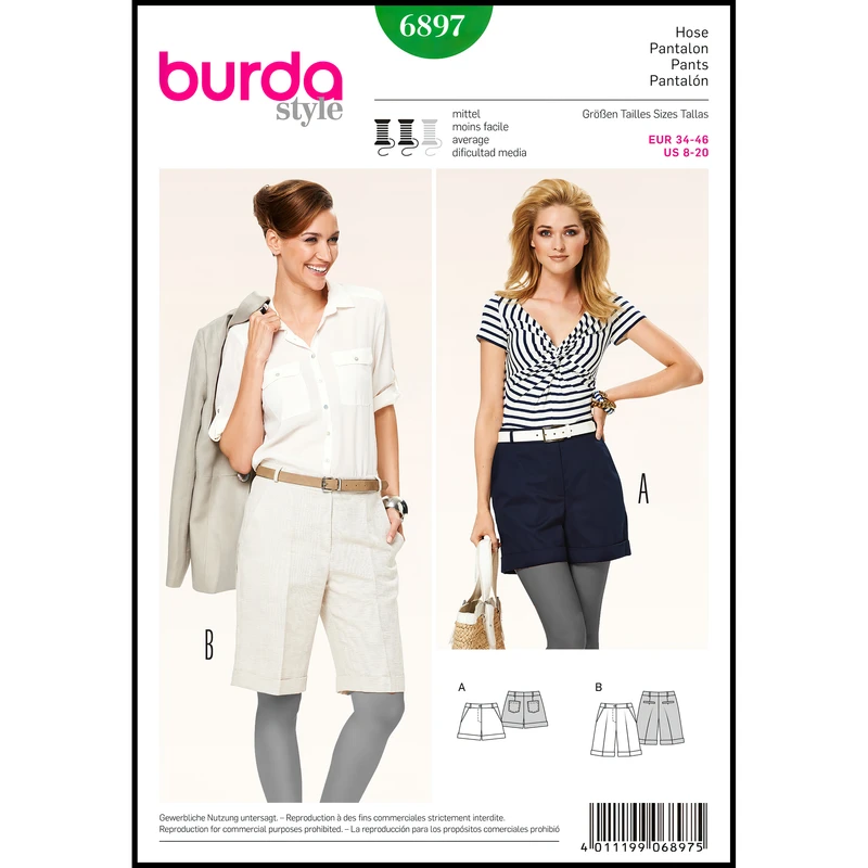 الگو خیاطی شلوارک مجلسی زنانه بوردا استایل کد 6897 سایز 34 تا 46 متد مولر