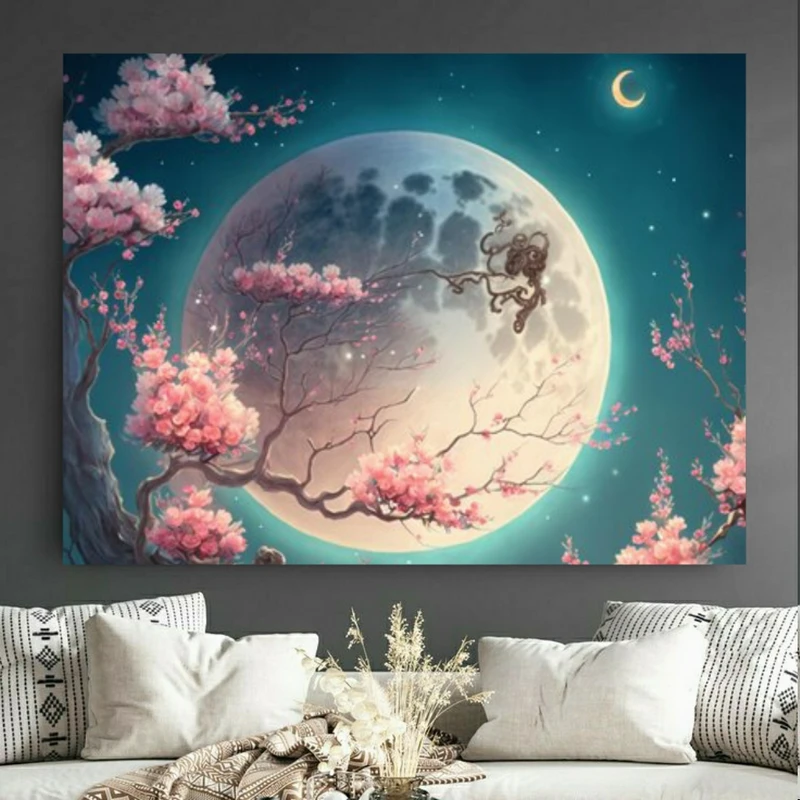 تابلو بوم طرح مخمل ساکورا مدل ماه کامل کد PD105815