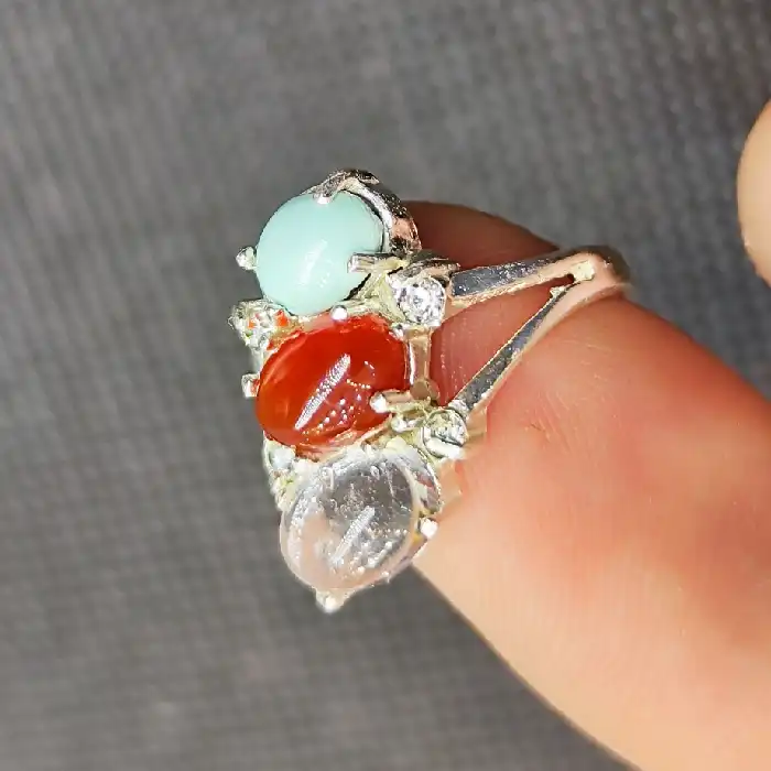 انگشتر نقره زنانه مدل عقیق یمانی فیروزه نیشابور درنجف کد 33