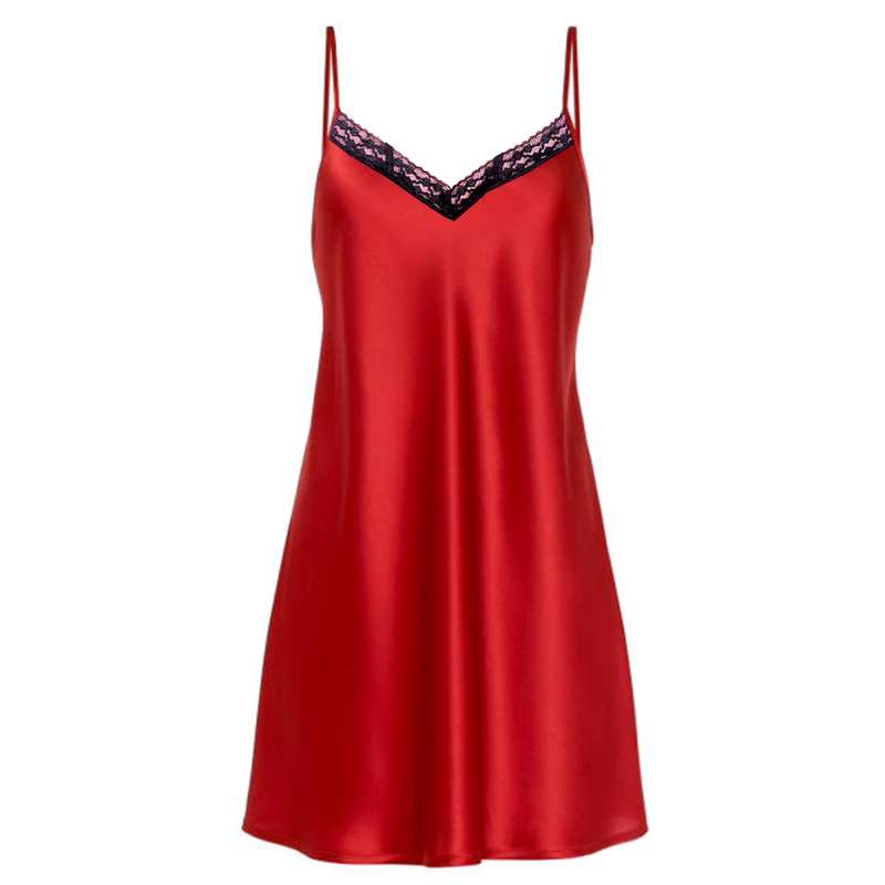 لباس خواب زنانه مدل یقه توری رنگ قرمز