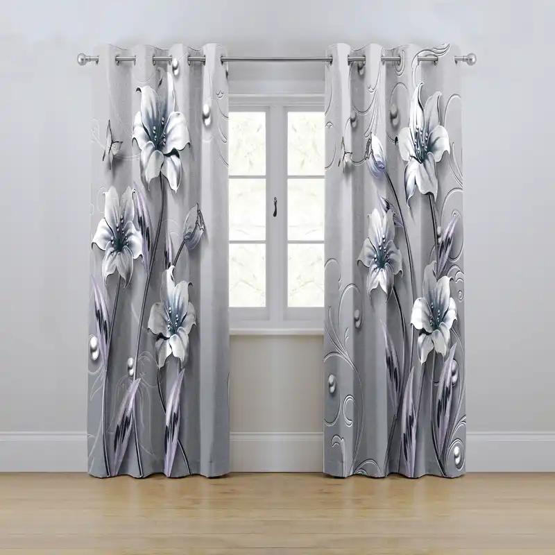 پرده مدل پانچی طرح گل سه بعدی سایز 280x145 سانتی متر