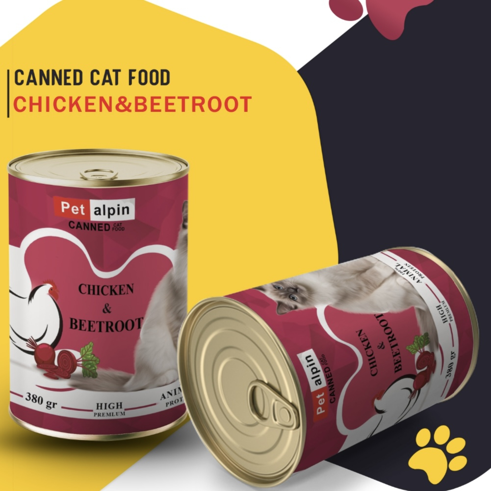 کنسرو غذای گربه پتالپین مدل گوشت مرغ و‌ لبو  وزن 400 گرم