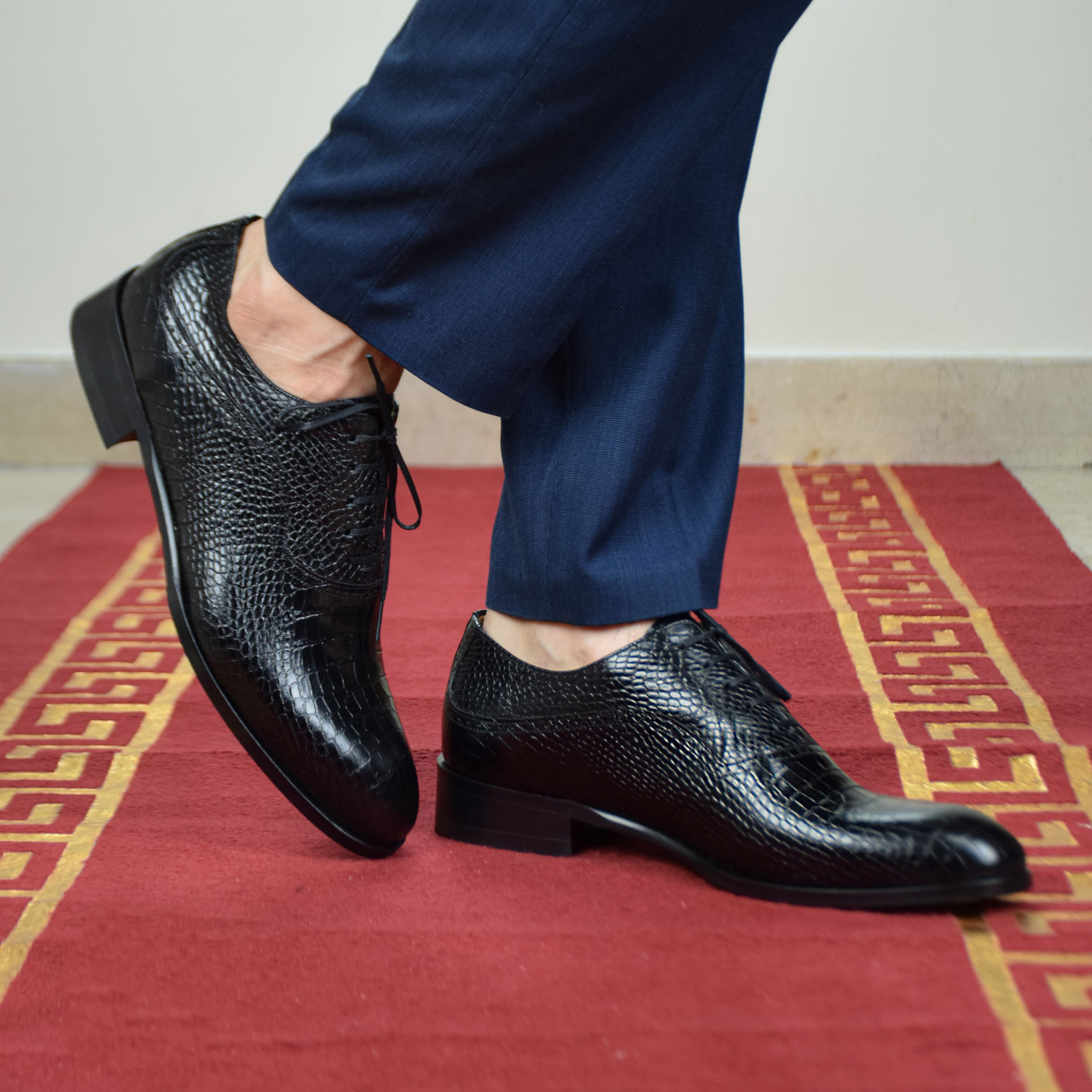 کفش مردانه کرمانی مدل چرم طبیعی دستدوز کروکو کد 1071 رنگ مشکی -  - 2