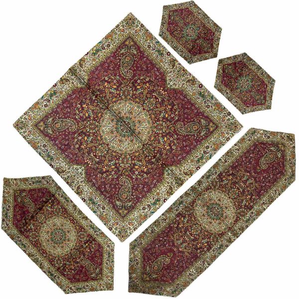 ست 5 تکه رومیزی ترمه طرح افشار مدل ابریشم کد b5