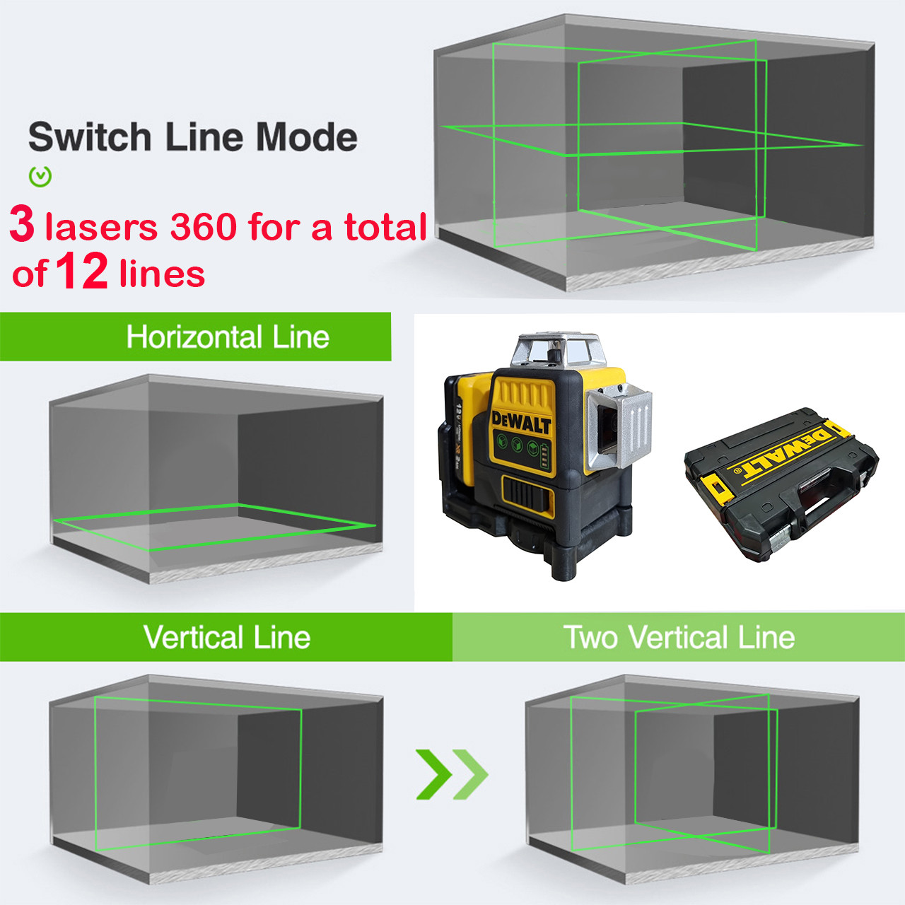 تراز لیزری مدل ترکیبی نور سبز کد 360-3D Green