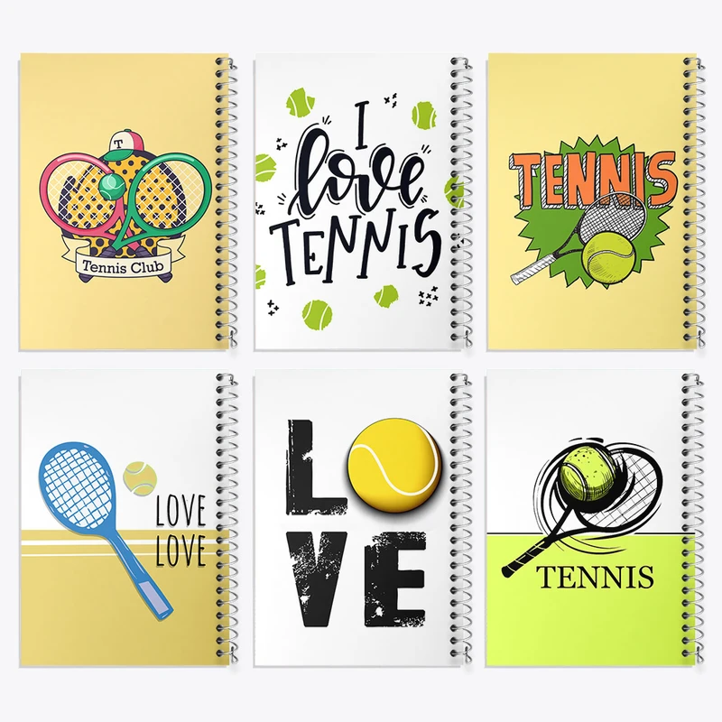 دفتر مشق 100 برگ خندالو طرح تنیس (Tennis) کد 388 مجموعه 6 عددی