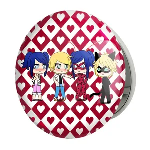 آینه جیبی خندالو طرح پسر گربه ای و دختر کفشدوزکی مدل تاشو کد 25005 