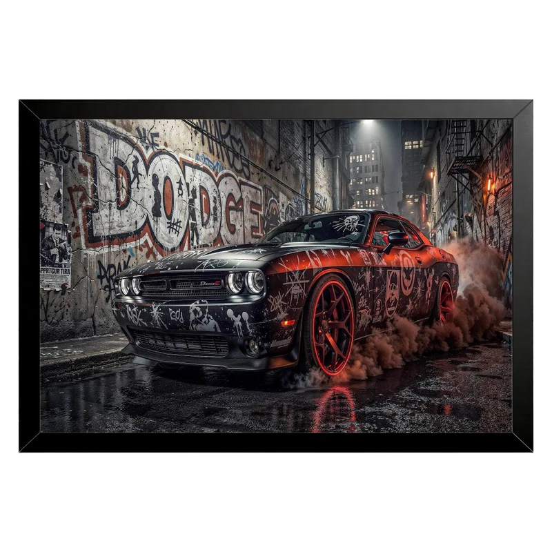 تابلو بکلیت طرح ماشین و خودرو Dodge Challenger SRT Hellcat مدل B-pe130229 فریم مشکی
