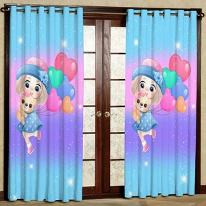پرده مدل دختر و بادکنک هازان پانچی کد 4666 سایز 140x200 سانتی متر