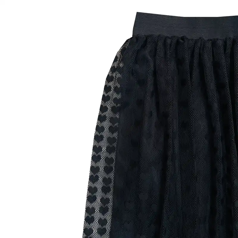 دامن چین‌دار زنانه مدل توری طرح قلب  رنگ مشکی