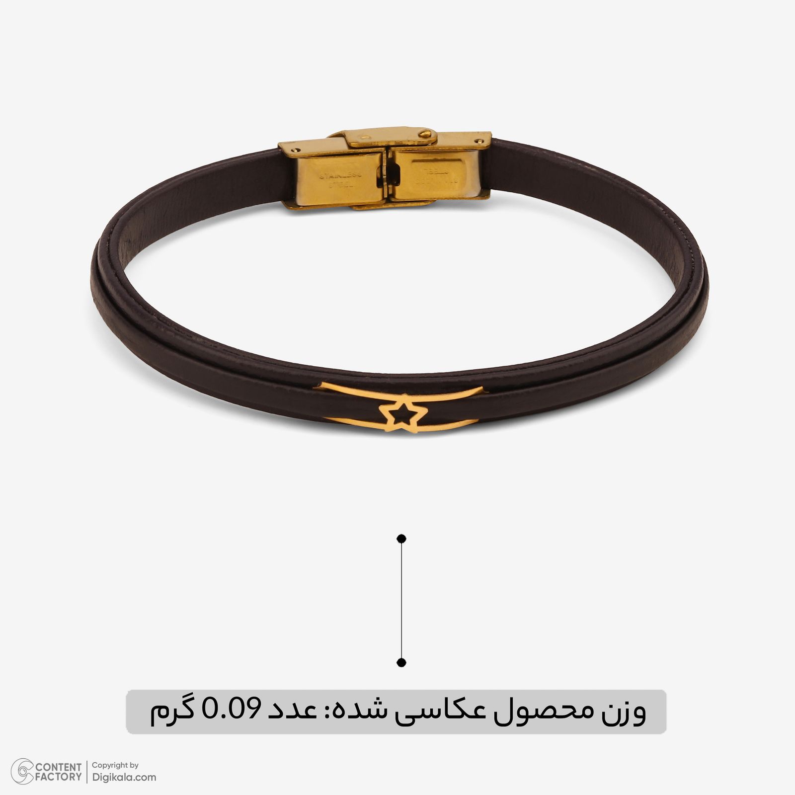دستبند طلا 18 عیار زنانه با بند چرمی وی گالری مدل ستاره کد LBB883 -  - 8