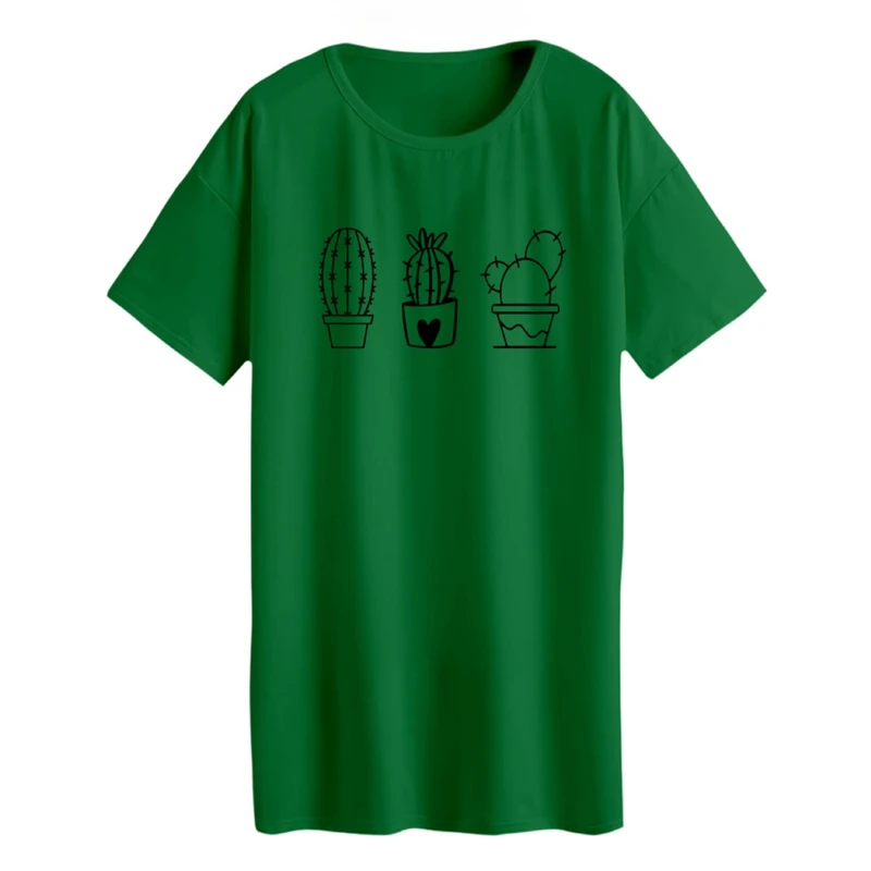 تی شرت لانگ زنانه مدل کاکتوس خطی 1 رنگ سبز